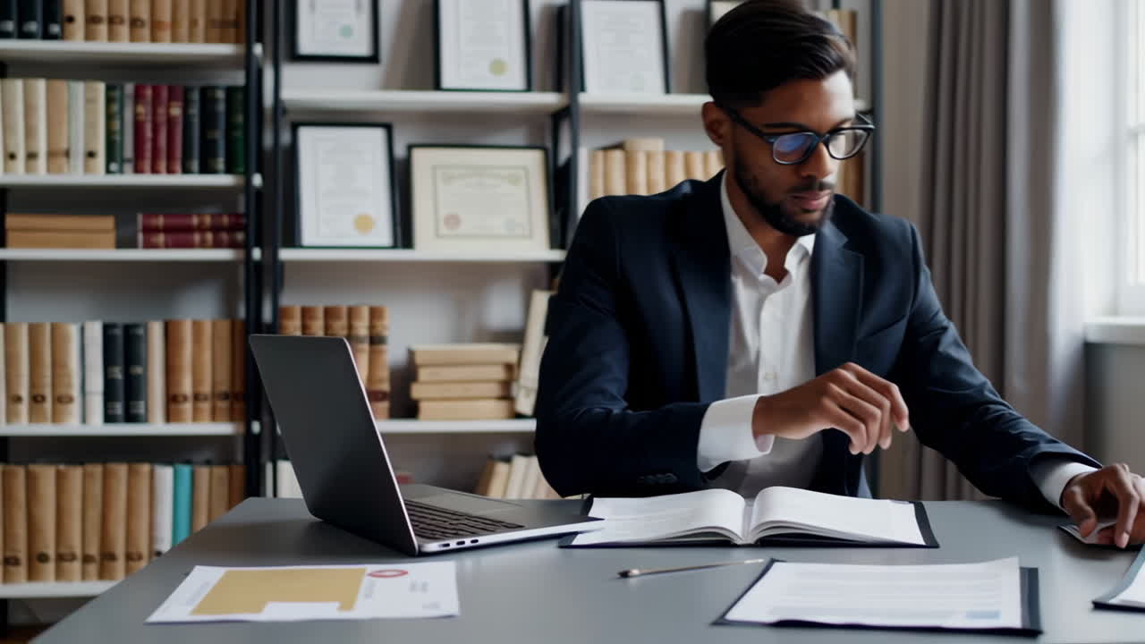 Businessman Working on Laptop in Office