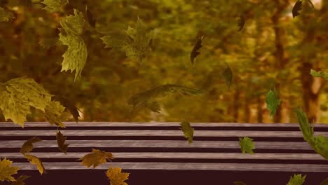 animación de varias hojas de otoño que caen sobre el banco
