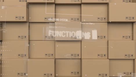 interfaz digital con procesamiento de datos contra la pila de cajas de entrega