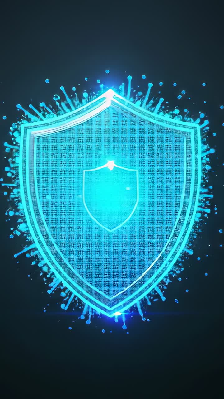 Vertical video: Building holo shield with core appearing in dark field, particles forming, securing