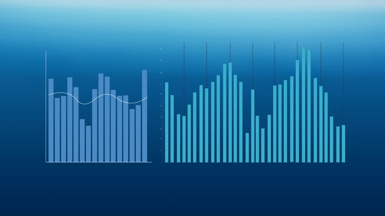 animación de diversos gráficos sobre un fondo azul