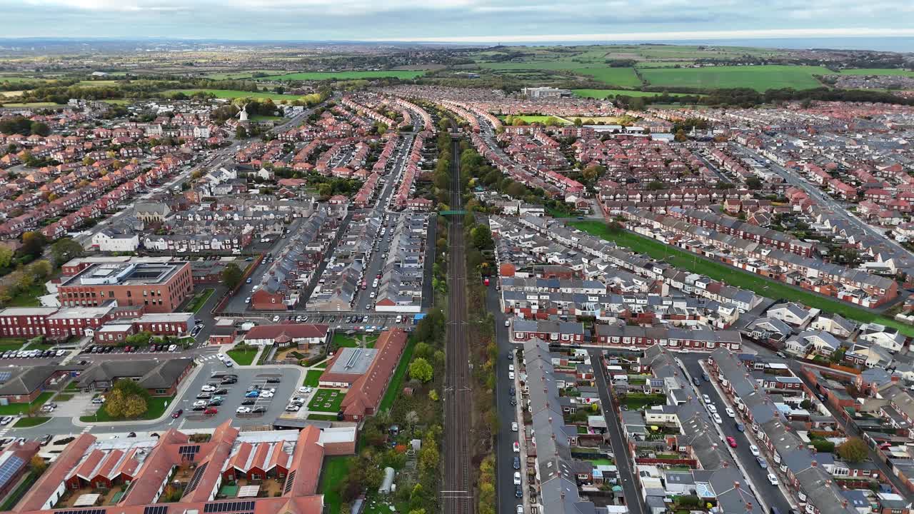 Aerial drone view sunderland north east england uk tyne and wear wearside british english town city fulwell roker seaburn stadium of light
