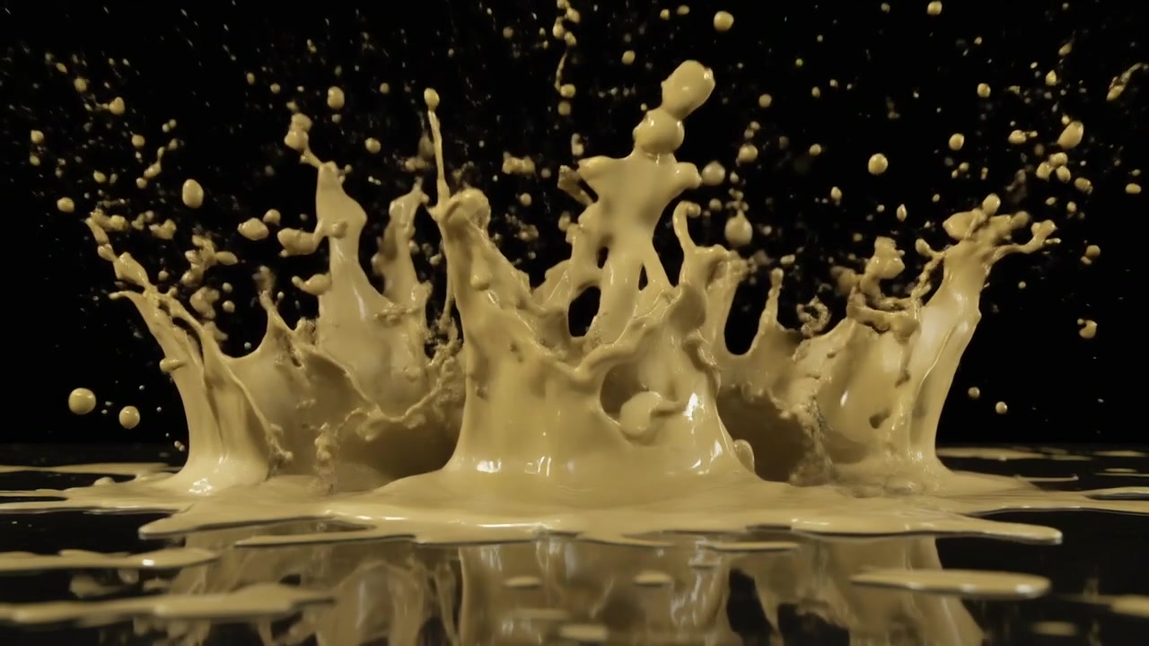 Ice Cubes Dropping into Creamy Liquid Creating Splash