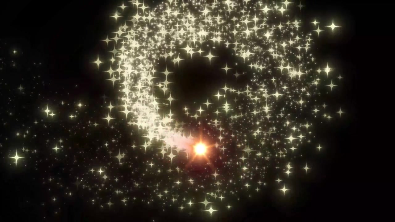 Particelle stellari dorate luminose che si muovono con un movimento vorticoso