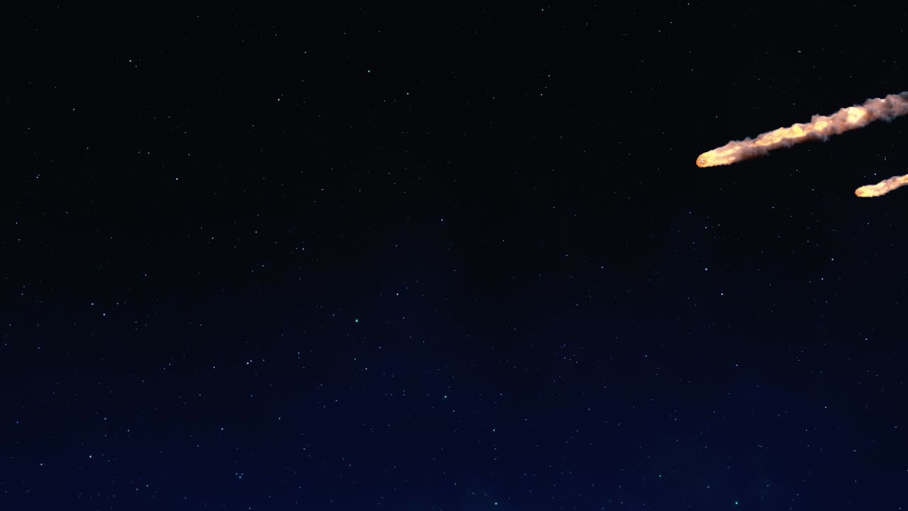 múltiples asteroides entrando en la atmósfera con un fondo de estrellas en la noche