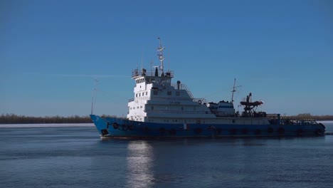 tugboat on a frozen river