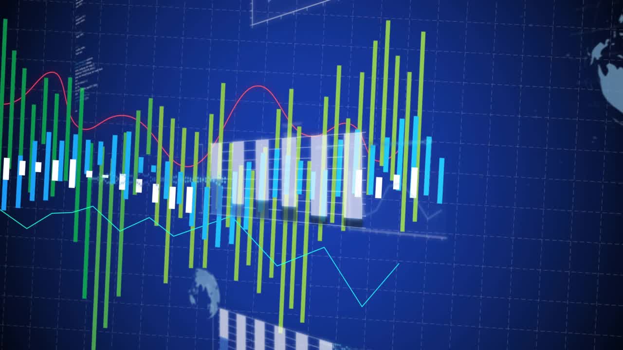 On load chart UI, green cyan bars rising, shifting while red line oscillating showing trend