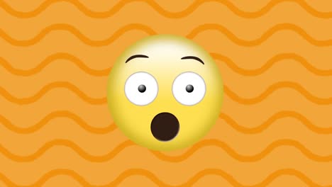 Animation-of-shocked-emoji-icon-over-stripes-pattern-background