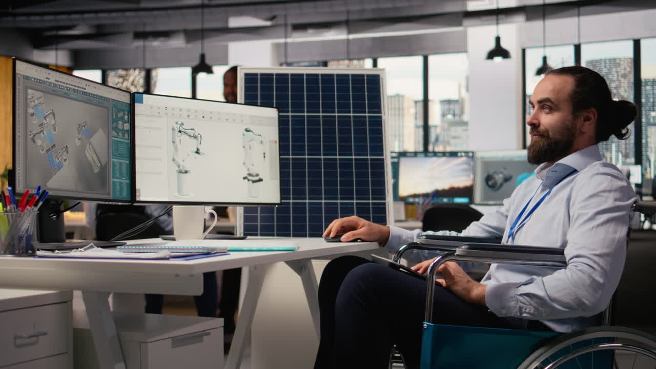 Man With Paraplegia In Inclusive Rd Office Designs Green Technology Solar Panels