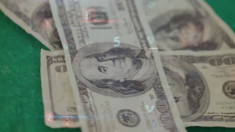 animación del texto de advertencia y procesamiento de datos en movimiento sobre billetes