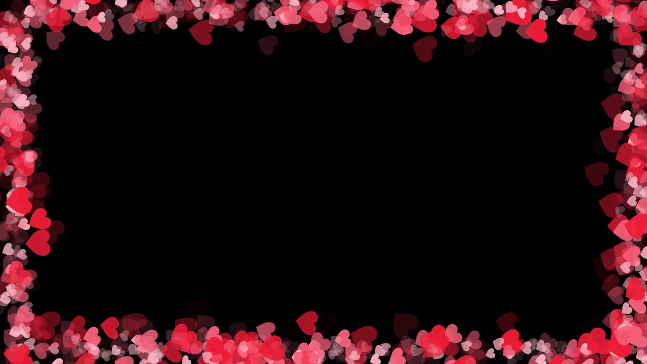 Sfondo con bordo di cuori rosa e rossi, spazio centrale nero, forme d'amore, cornice morbida e romantica per San Valentino