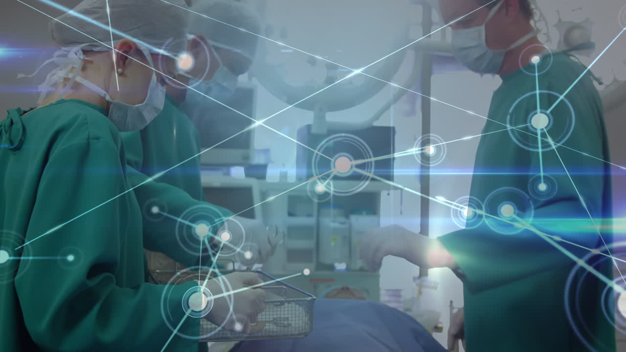 수술 중에 백인 외과의사에 대한 연결의 애니메이션