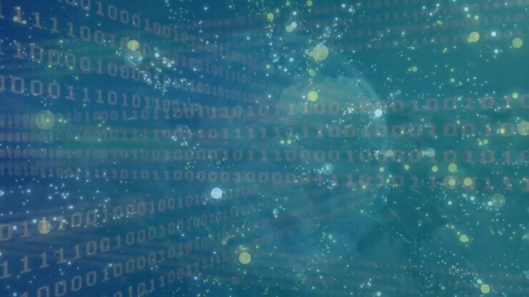 Animation von Lichtspuren über Datenverarbeitung auf grünem Hintergrund