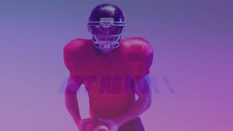 animation of get ready text over american football player and neon triangles