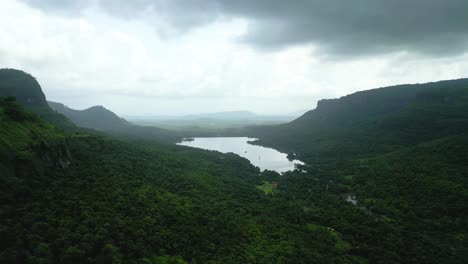 sahyadri western ghats mountain middle river meet the dam drone shot bird eye view