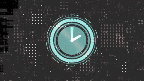 reloj digital de neón haciendo tic-tac contra el diseño del patrón de puntos sobre fondo negro