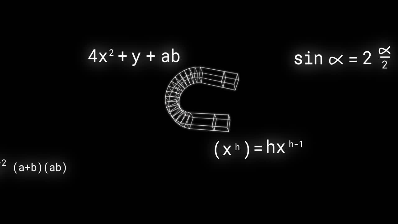 Animation of icons over mathematical equations on black background