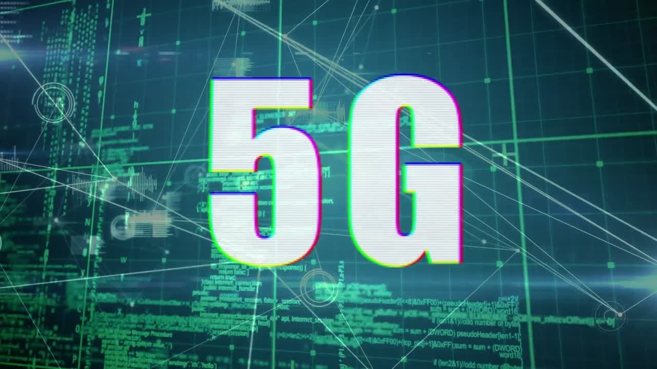 animazione di testo 5g su elaborazione dei dati e reti di connessioni