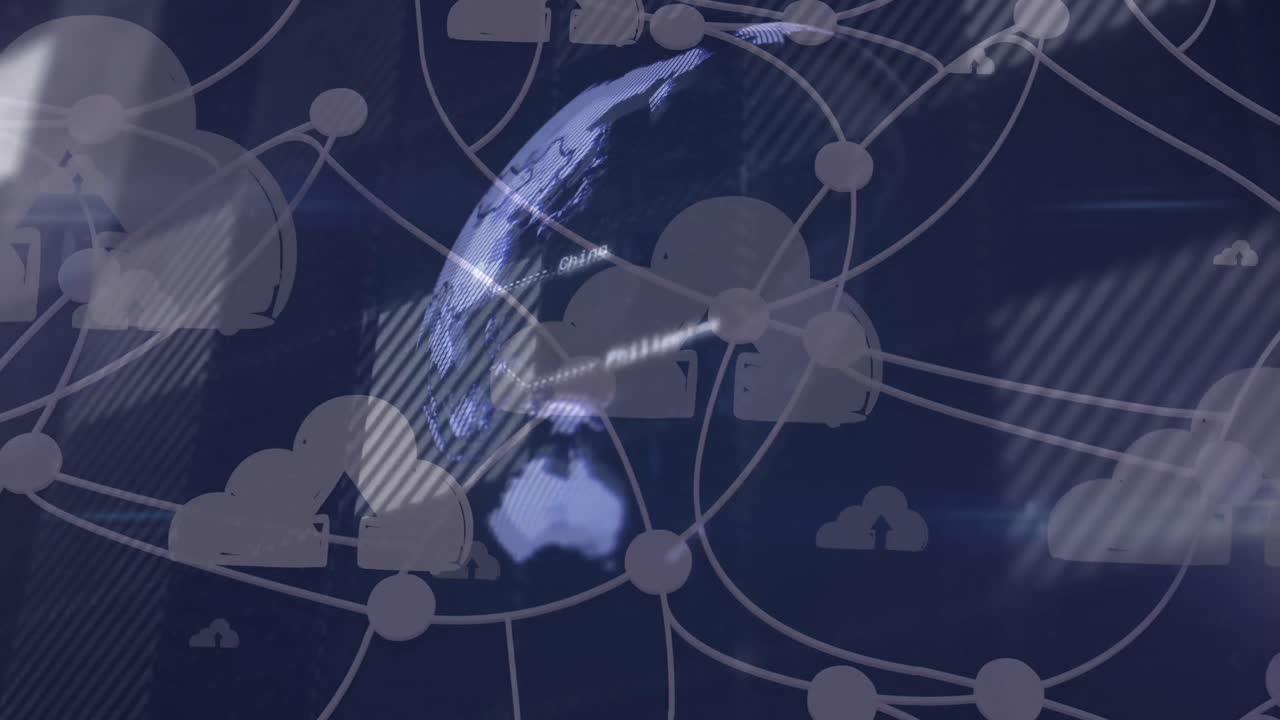 블랙 배경 위의 지구와 연결 네트워크의 애니메이션