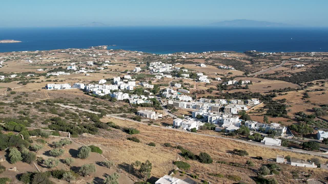 Aerial views from over the the Greek Island of Paros in the Aegean Sea