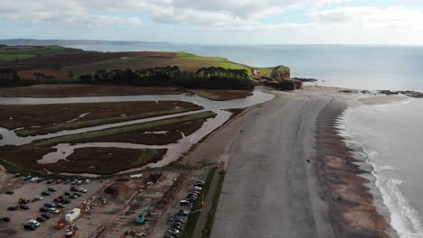 Vista-Aérea-De-La-Playa-De-Budleigh-Salterton.-Tiro-De-Paralaje