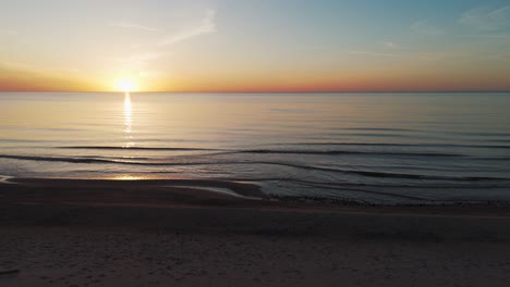 Aerial-View-of-the-Baltic-Sea-at-Sunset,-Jurkalne,-Latvia