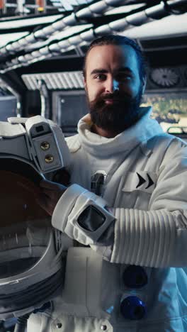 vertical video cosmonaut ensuring operational readiness during mankind survival expedition