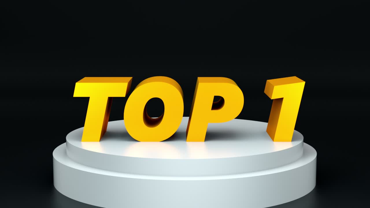 Phrase TOP 1 on a pedestal. Computer graphics. 3d rendering of the background. Concept of victory, achievement, glory