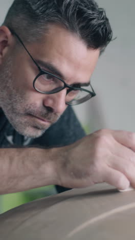 man meticulously working on a car model