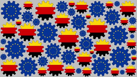 y las banderas europeas y alemanas girando en el fondo