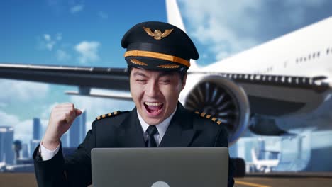 excited pilot checking flight details