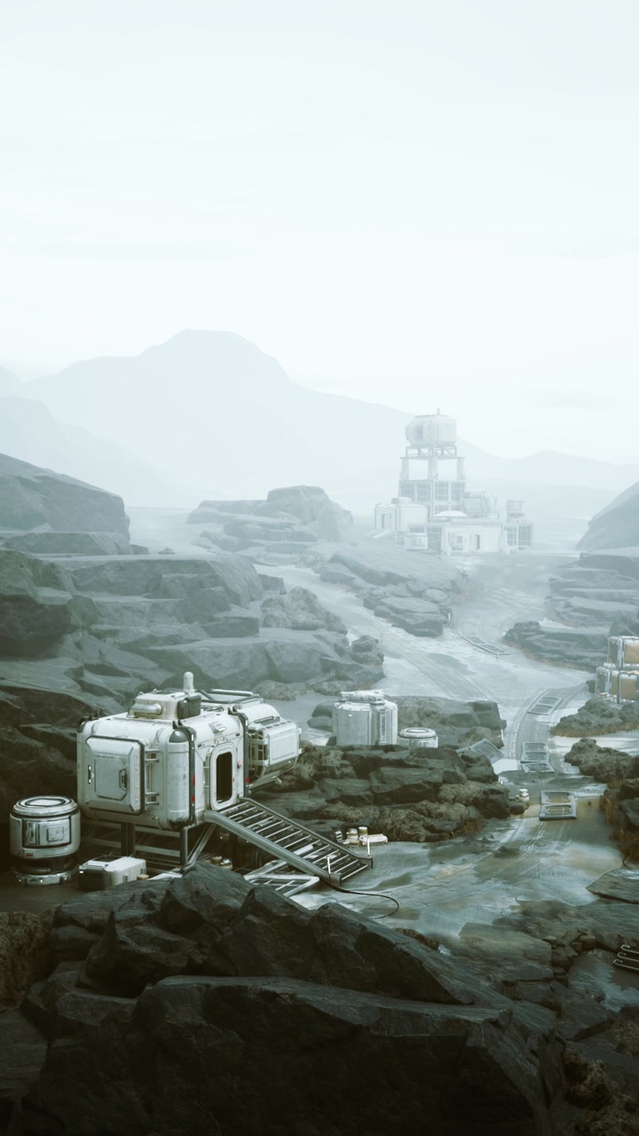 Industrial canyon scene manufactured canyon with tanks and access paths