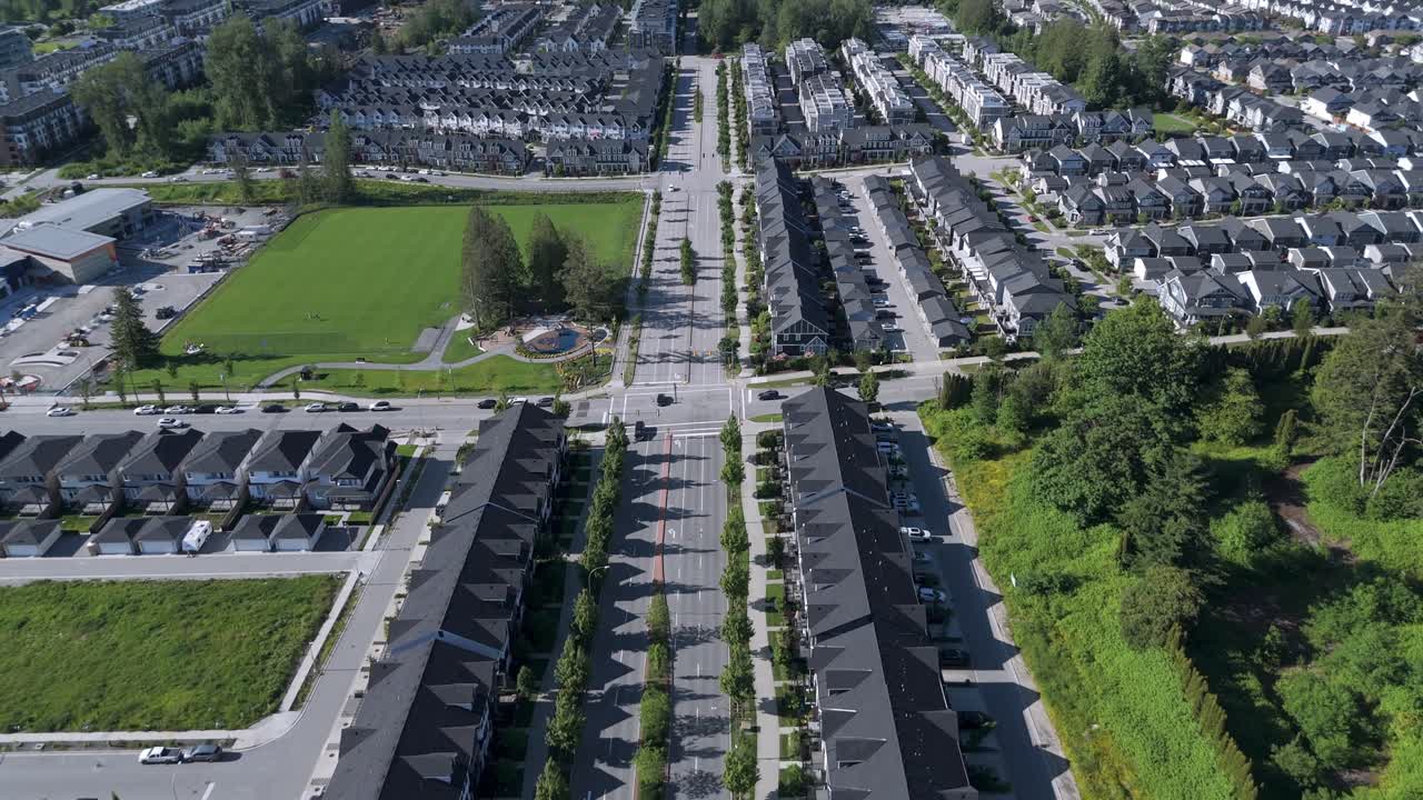 Panoramic Aerial View Of Townhouses Complex On Willoughby Suburban Area In Langley Township, British Columbia, Canada