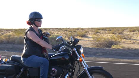 woman motorcyclist with dog