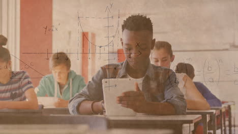 animación de gráficos matemáticos sobre una clase de estudiantes diversos en la escuela