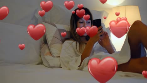 woman lying in bed texting in love 4k