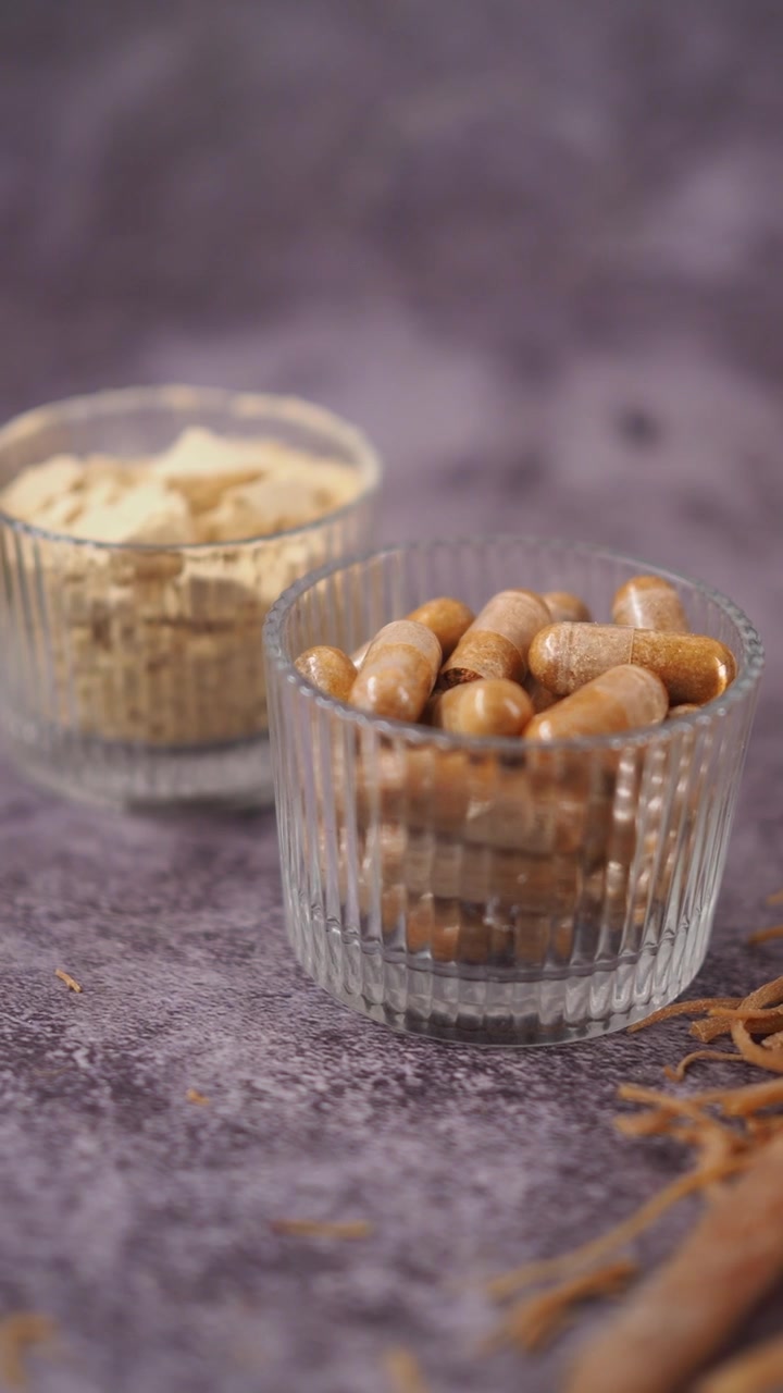 Ginseng Roots, Capsules, and Powder for Natural Herbal Medicine