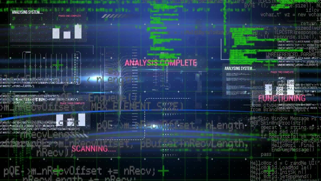 Animasjon av databehandling over blå bakgrunn