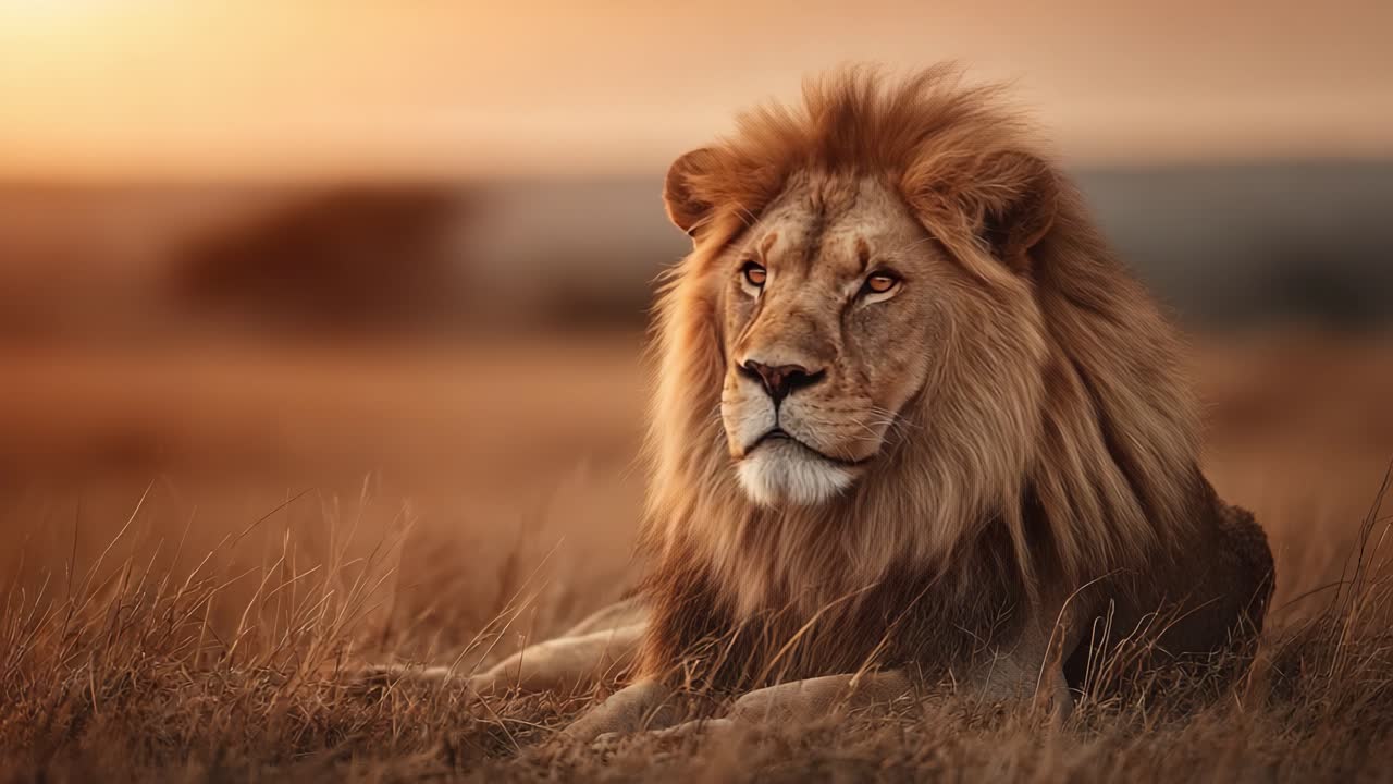 Majestic Lion in Golden Light: A Captivating Scene of Wilderness Beauty and Serenity, Showcasing the Regal Presence of Nature's Kings in Their Natural Habitat