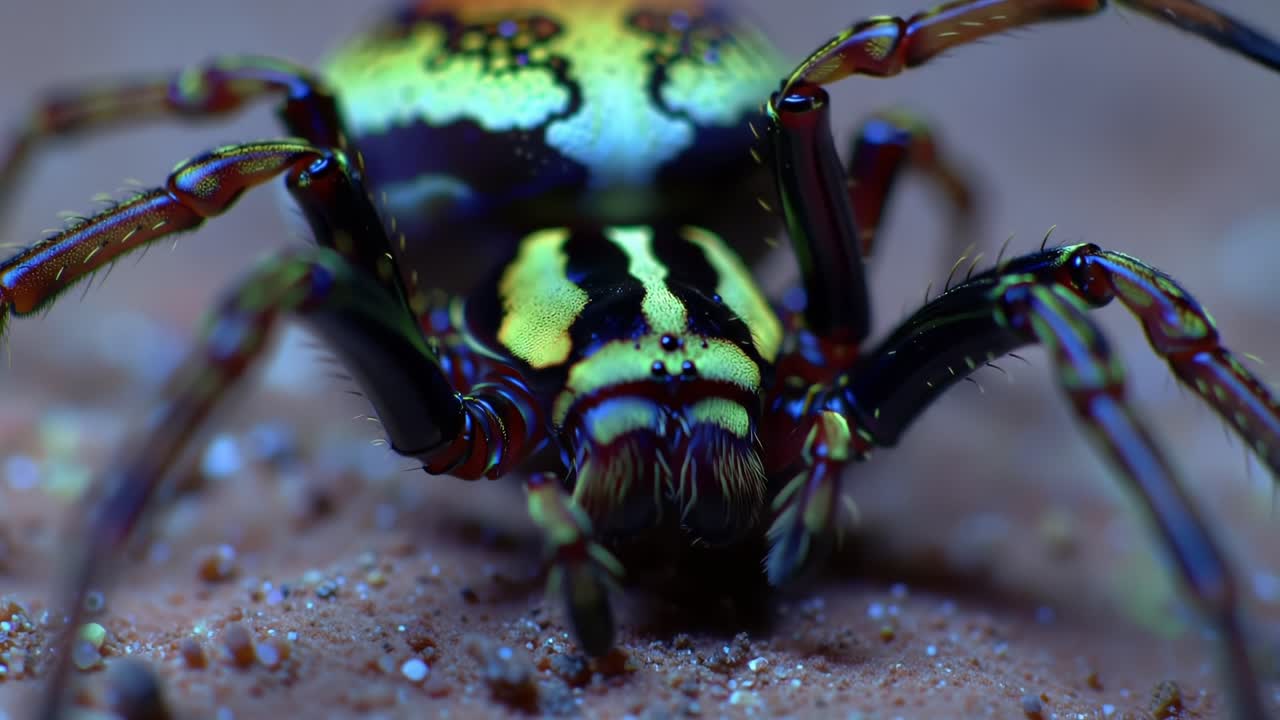 Close-Up of a Vibrantly Colored Spider Showcasing Intricate Patterns and Textures, Captured in Stunning Detail Highlighting Its Natural Habitat