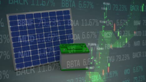 Animation-Von-Finanzdaten-Und-Grafiken-über-Solarpaneelen