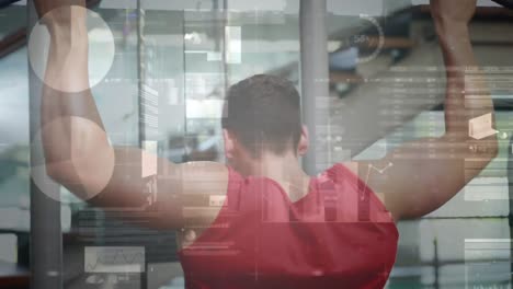 Animation-of-network-of-connections-and-data-processing-over-man-exercising-in-gym