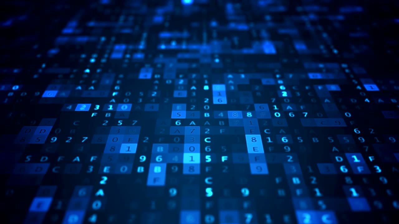 algoritmo que opera con números hexadecimales. concepto de tecnología. animación en bucle.