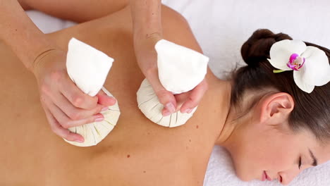 woman enjoying a herbal compress massage