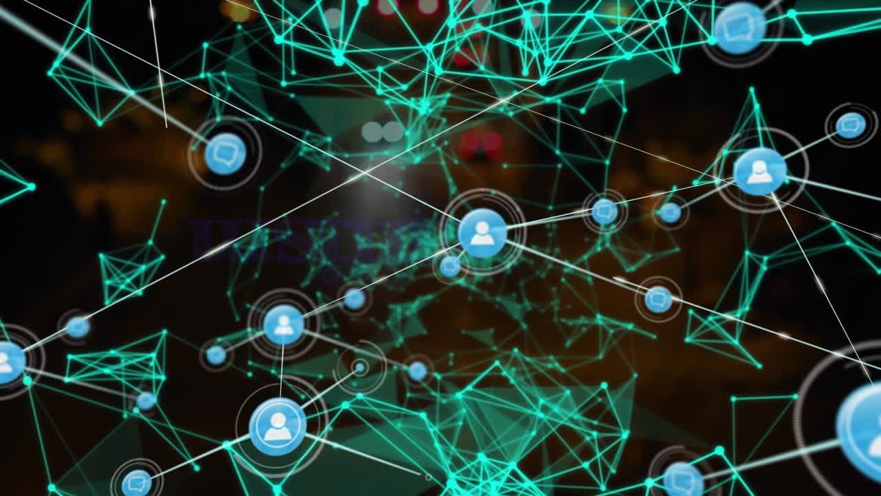 animación de la red de conexiones con personas iconos con procesamiento de datos