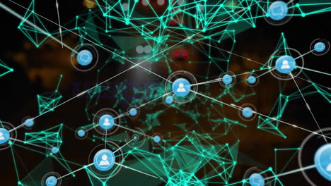 animation of network of connections with people icons with data processing