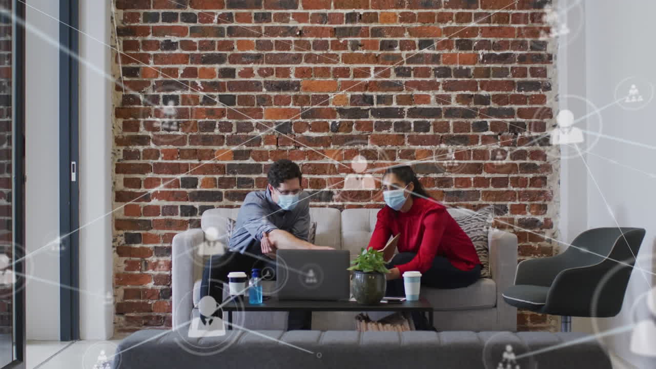 анимация сети связей между деловыми людьми в офисе