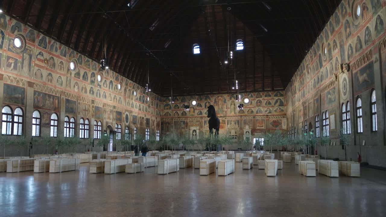 Interior view of Ragione Palace in Padua, Italy with Yoko Ono exhibition