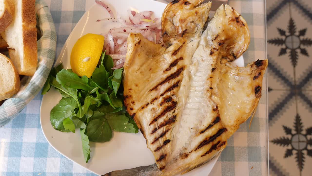 Grilled Fish with Salad and Lemon