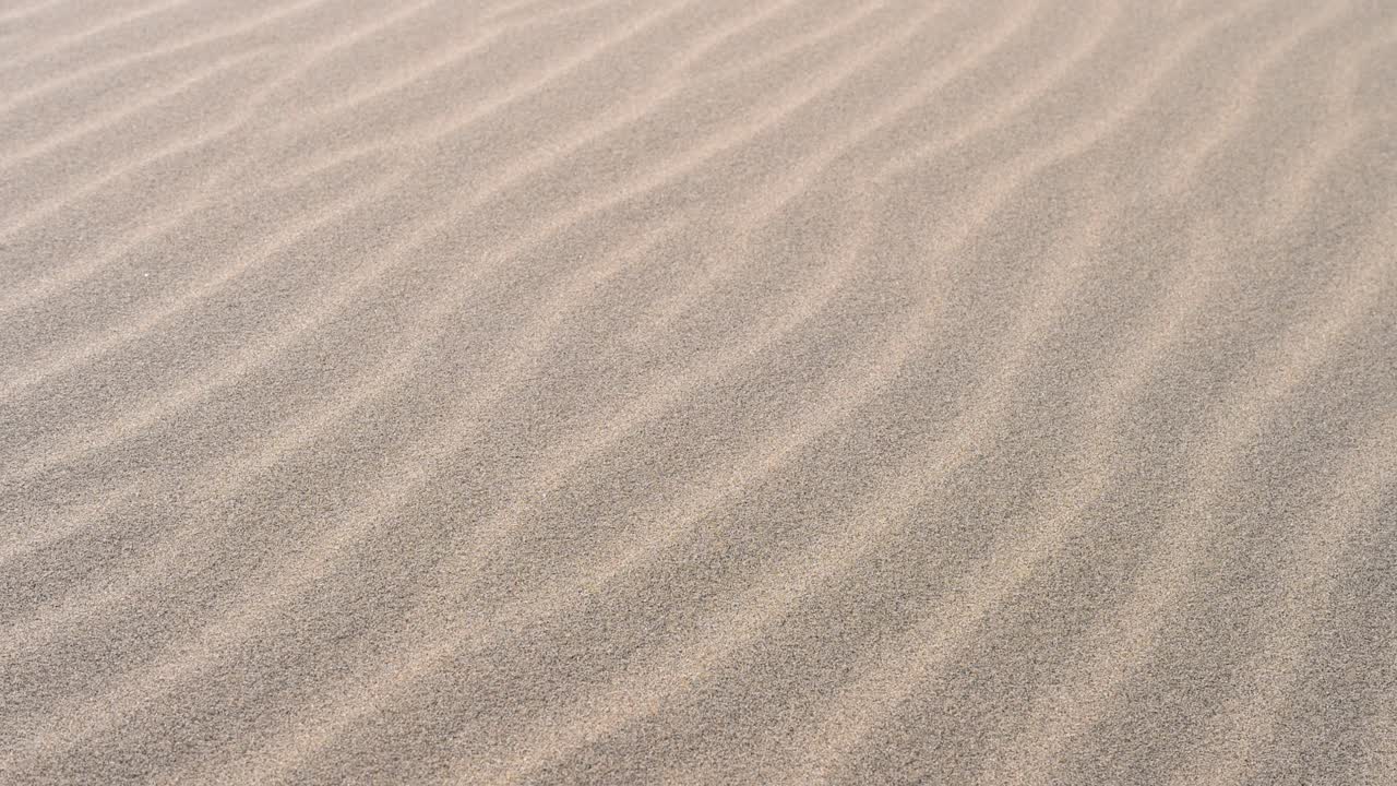 A close-up view of wind-swept sand dunes reveals intricate natural patterns and textures in the Durgun Nuur desert region of Mongolia